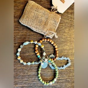 Amanzonite and sandalwood bracelet stack